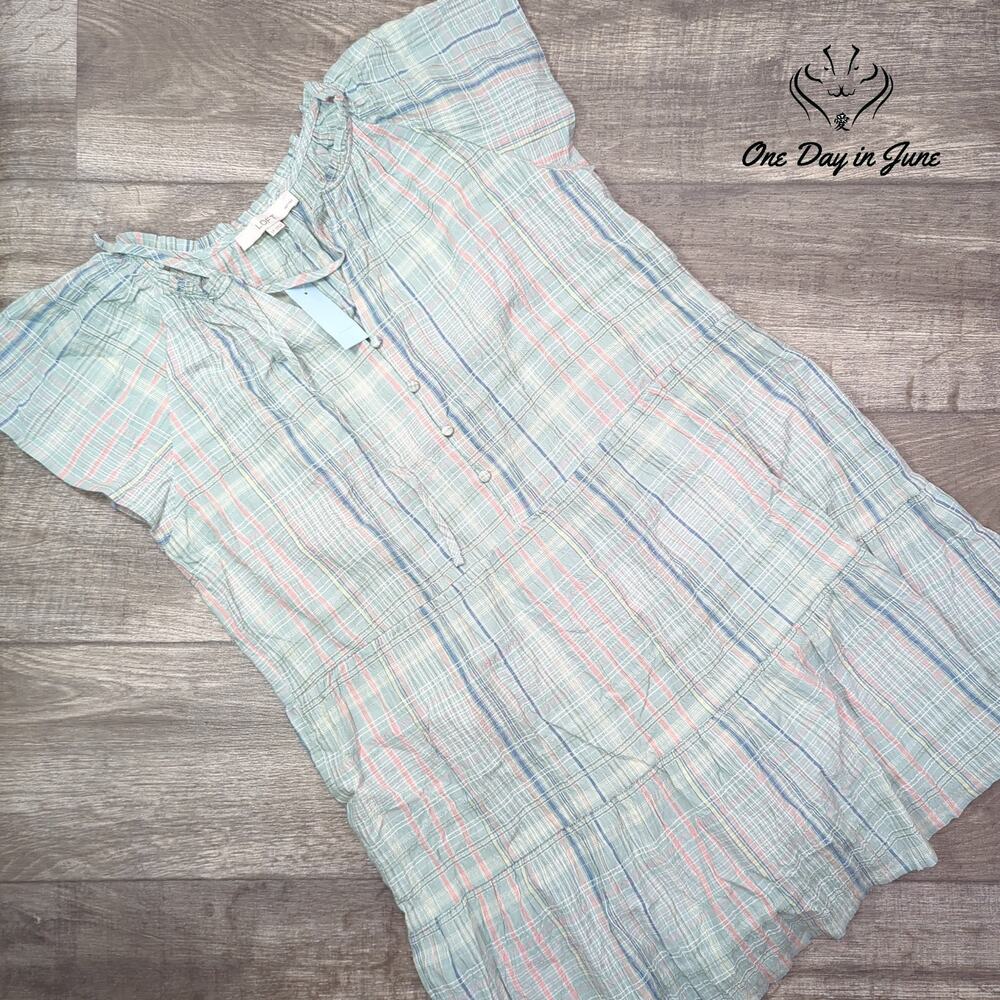 Loft Petite Plaid Ruffle Short Sleeve Tiered Mini Dress NWT Size LP